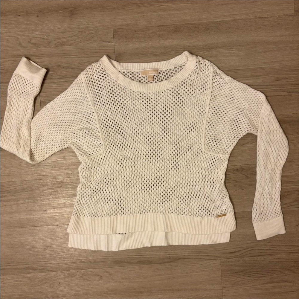 Michael Kors Cream Open-Knit Crewneck Sweater